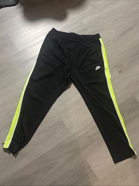 Nike Black Track Pants with Neon Green / White Side Stripe